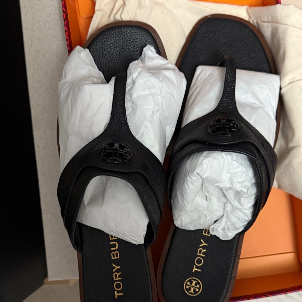 New Tory Burch Black Leather Sandals sz 10.5
